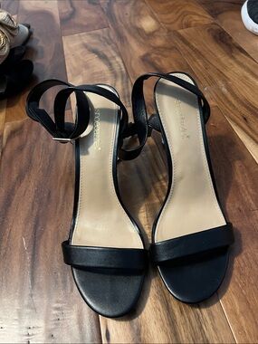 Shoe Dazzle Black Open-Toe Ankle-Strap Heels